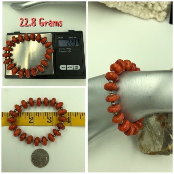 Q.T. 925 Donut Shaped Coral & STER Beads Bracelet - Picture 5 of 7